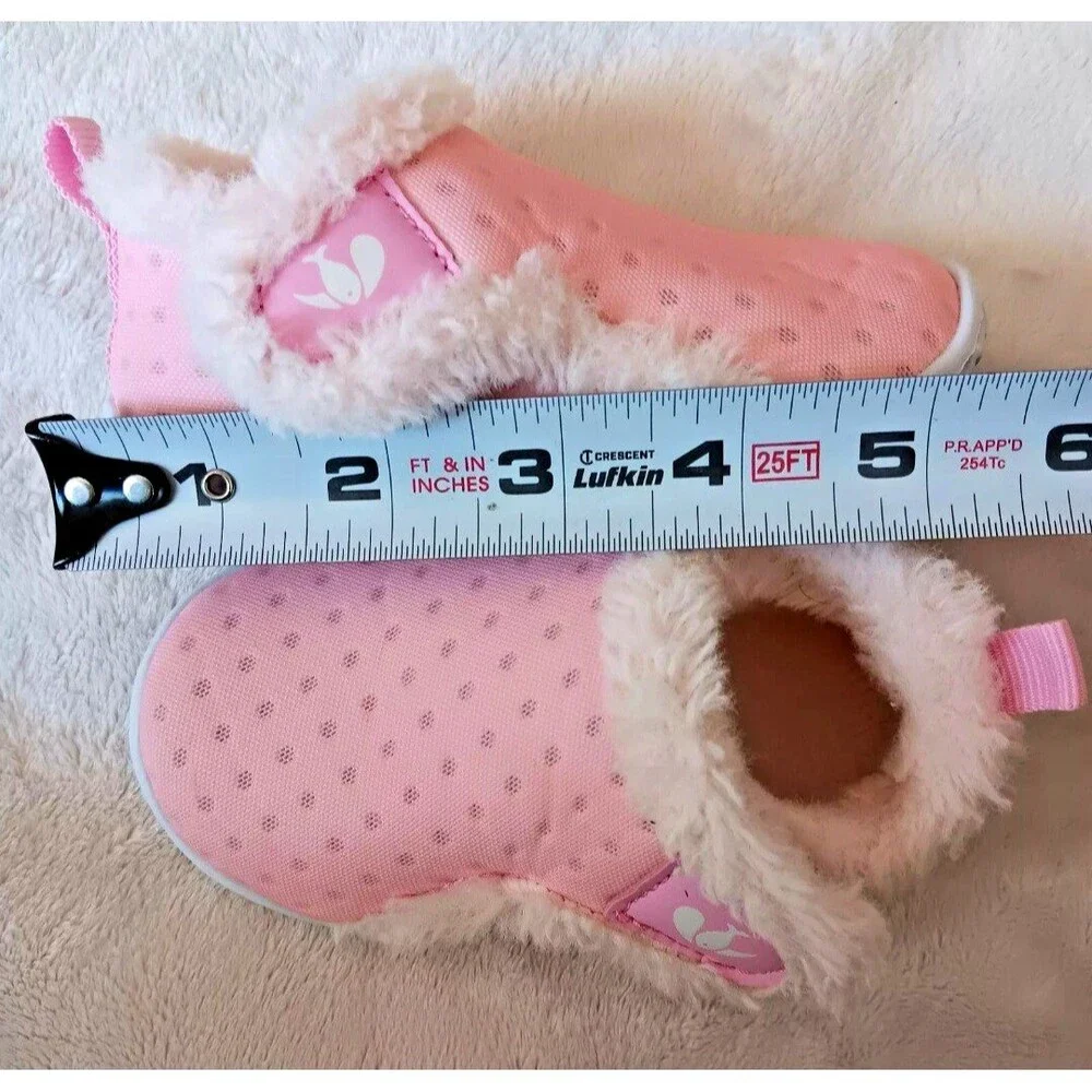 Shoes 18 to 24 Month Girls slipper Booties Non Slip Pink White Faux Fur Lining